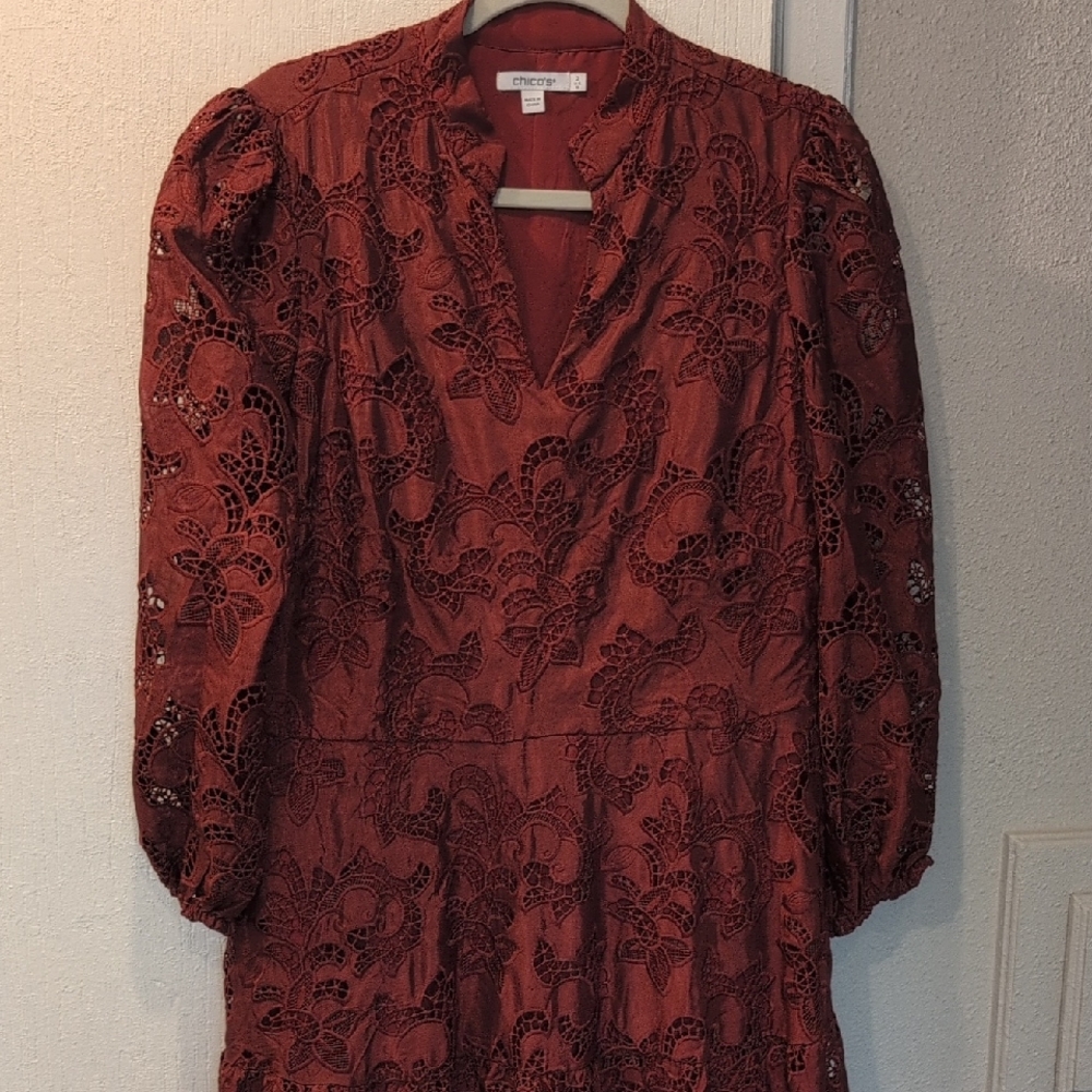 Chico's Long Sleeve Lace Dress - Rich Rust